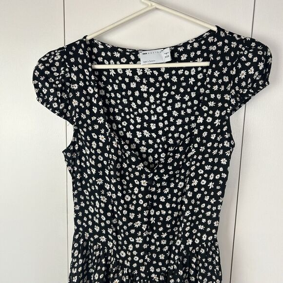 Asos Dress Women's Sz 4 Black Daisy Print Cap Sleeve Knee Length Sundress - Picture 4 of 9